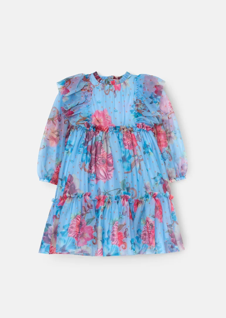 Alessia Blue Floral Print Mesh Dress - 5