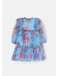 Alessia Blue Floral Print Mesh Dress - 5