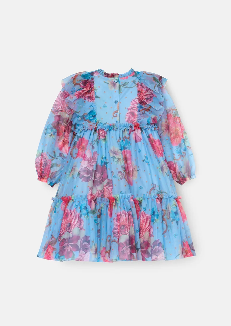 Alessia Blue Floral Print Mesh Dress - 6