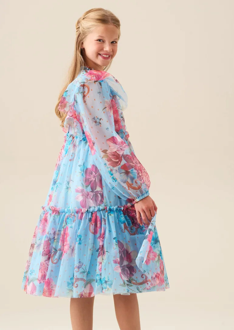 Alessia Blue Floral Print Mesh Dress - 2
