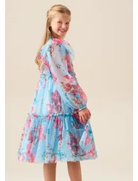 Alessia Blue Floral Print Mesh Dress - 2