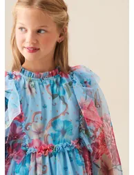 Alessia Blue Floral Print Mesh Dress - 3