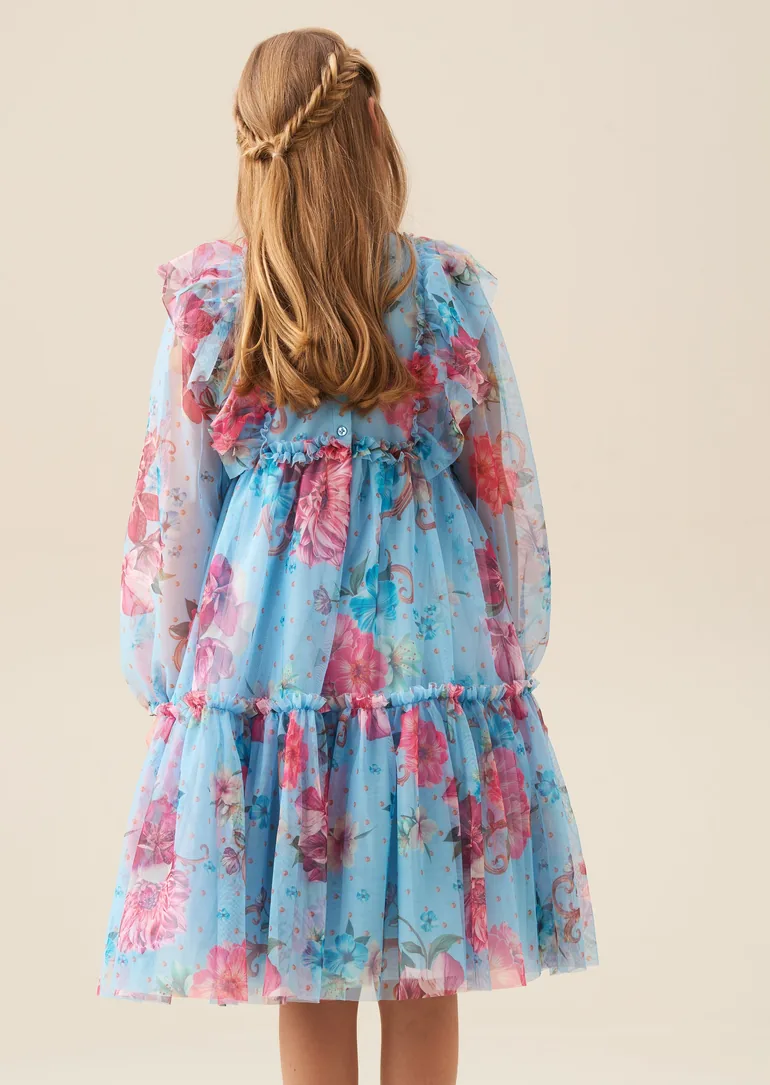 Alessia Blue Floral Print Mesh Dress - 4