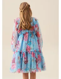 Alessia Blue Floral Print Mesh Dress - 4