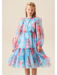 Alessia Blue Floral Print Mesh Dress