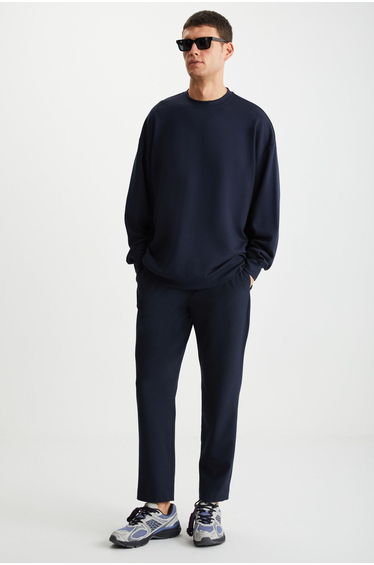 GUILHERME Men's 100% Cotton Knitted 3 Thread Warm Regular Navy Blue Sweatshirt with Raised Inside