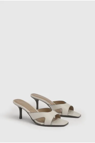 Maddie Faux Leather Stitch Detail Medium Stiletto Heeled Mules