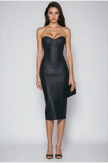 Doruk Strapless Leather Midi Dress
