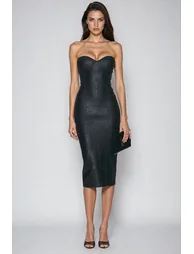 Doruk Strapless Leather Midi Dress