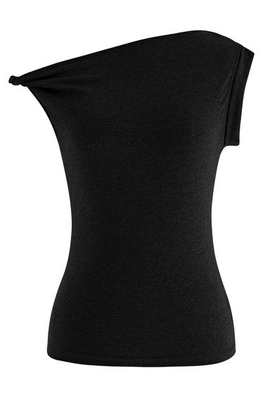 Twist Detail One Shoulder Sleeveless Top in Black