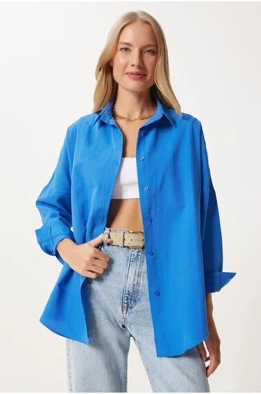 قميص لون كحلي بتصميم واسع