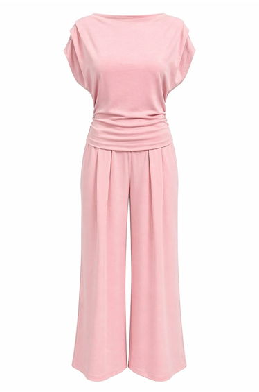 MIXRAY High Waist Wide Leg Knit Co-Ord Set with Boat Neck