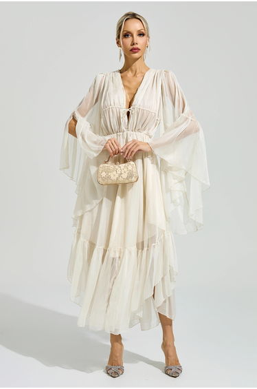 Beauvoir Apricot Ruffle Maxi Dress