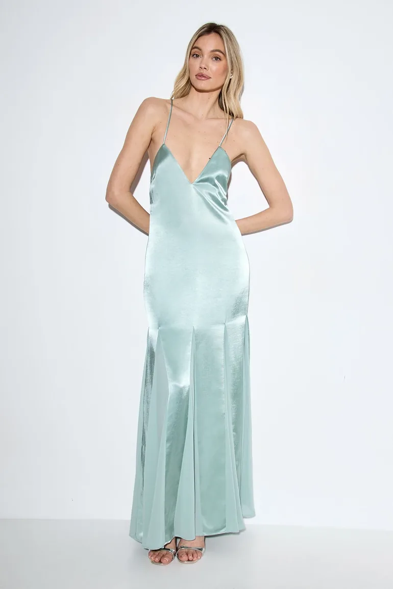 midaxi bridesmaid dress Nobody's Child Sky Blue Satin Dora Midaxi Bridesmaid Dress