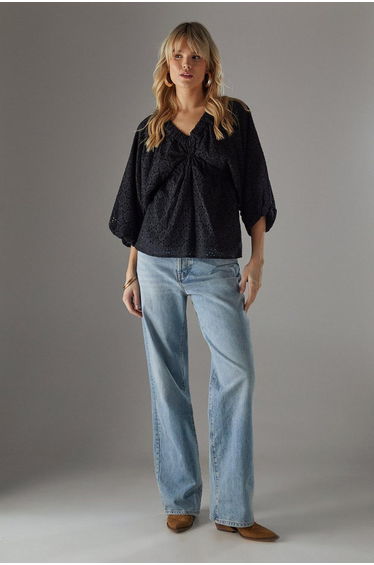 Blouson Broderie Top With Grown On Sleeve