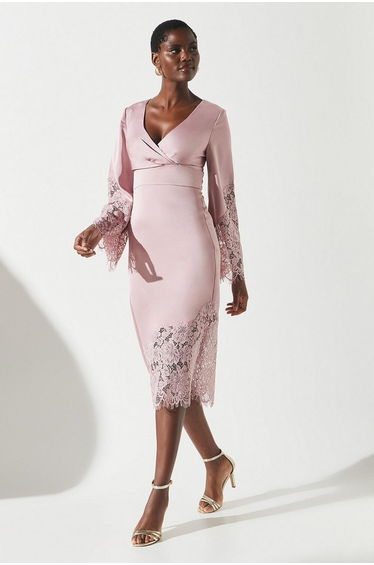 Lace Panelled Satin Wrap Dress