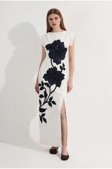 Premium Summer Embellished Applique Tailored Maxi Dress