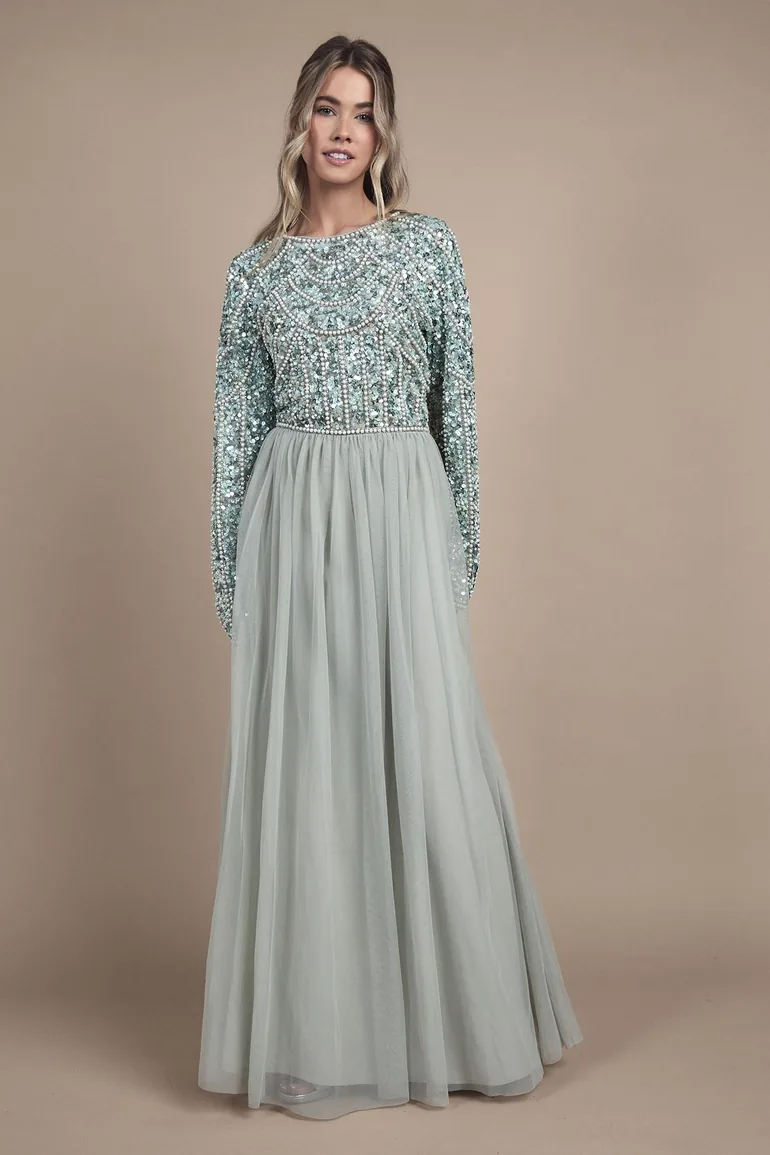 Teen Pearl Embellished Bodice Bridesmaid Tulle Skirt Dress