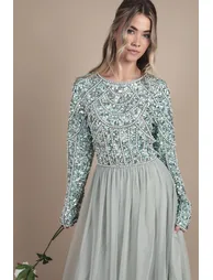 Teen Pearl Embellished Bodice Bridesmaid Tulle Skirt Dress - 3