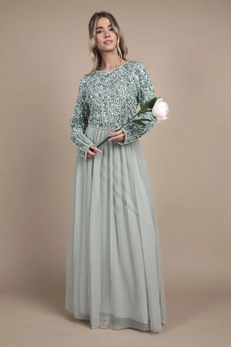 Teen Pearl Embellished Bodice Bridesmaid Tulle Skirt Dress - 2