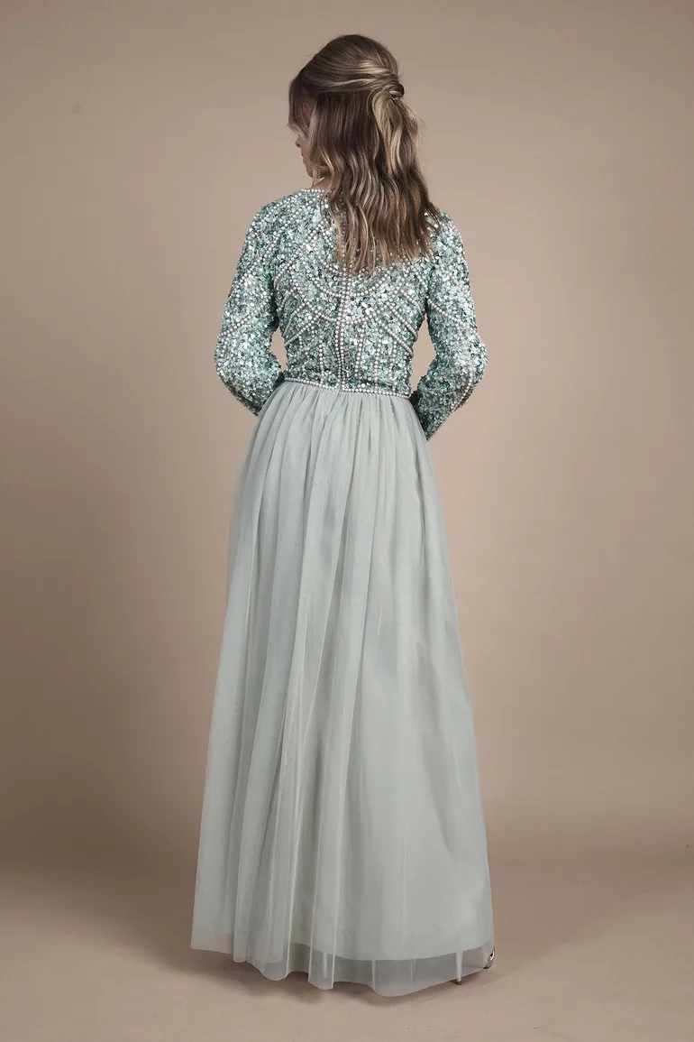 Teen Pearl Embellished Bodice Bridesmaid Tulle Skirt Dress - 1