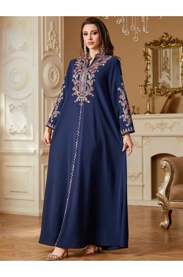 Women Sequin Patch Detail Embroidered Jalabiya