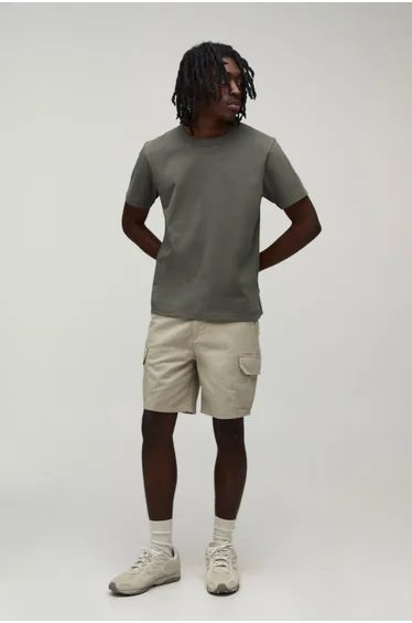 Slim Fit Fixed Waist Chino Shorts - stone