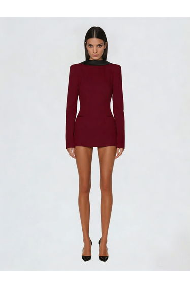 Hyrithia Folded Collar Backless Mini Dress In Wine