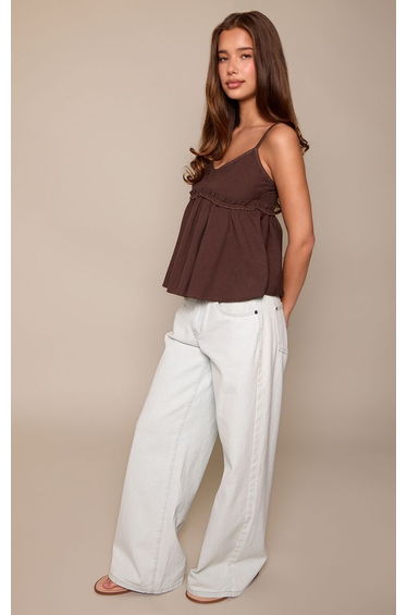 Dark Chocolate Linen Look Bust Detail Cami Top