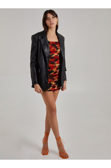 Ruched Smudge Print Long Sleeved Dress
