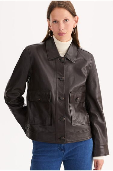 Leather Buttoned Cropped Jacket