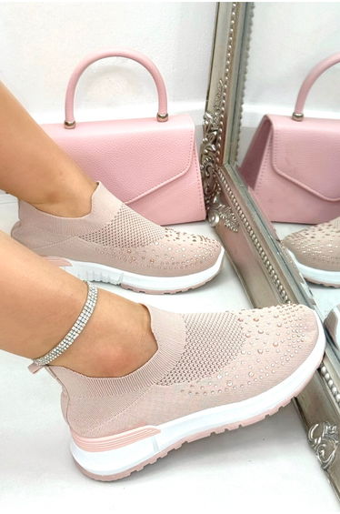 Sparkle Contrast Motion Stretch Sock Slip On Trainers Pink