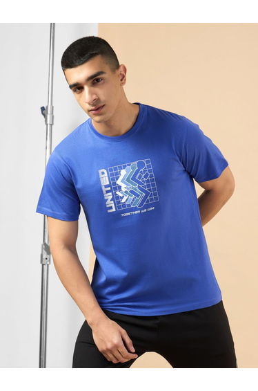 Men Blue Marathon Graphic Print Short Sleeve T-Shirt