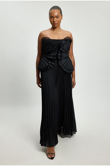 Plus Size Cotton Poplin Pleated Maxi Dress