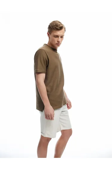 Cotton Linen Blend Pocketed Folded Hem Waist Tied Bermuda Summer Shorts