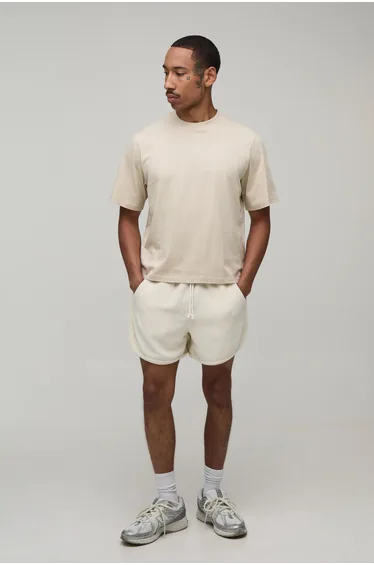 Racer Fit Towelling Jersey Shorts - ecru