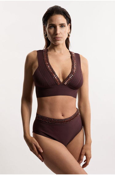 Bandage Embellished Trim High Waist Bikini Bottoms