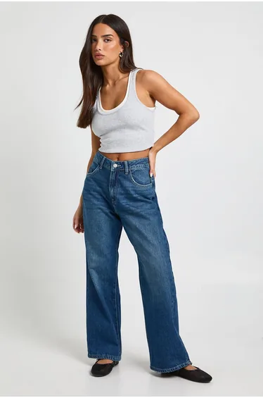 Petite Basics High Waist Straight Leg Jean - vintage blue
