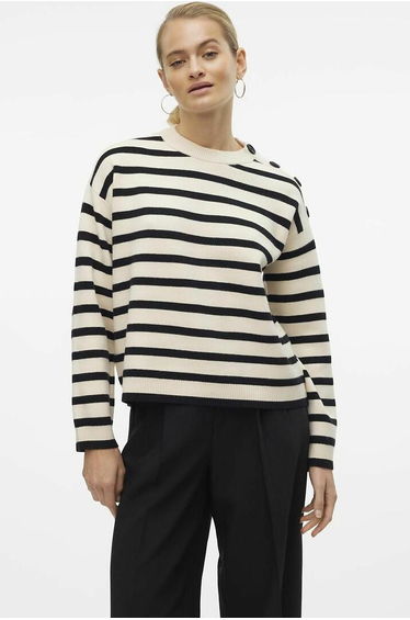 Breton Striped Jumper/Sweater with Shoulder Button Detail