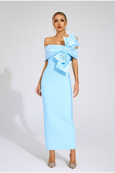 Foster Blue Bow Tie Bandage Dress