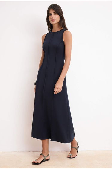 Navy Blue A-Line/A-Line Form Sleeveless Maxi Stitching Detailed Soft Touch Knitted Dress