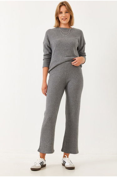 Women's Crew Neck Basic Bottom-Top Set