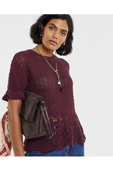 Peplum Stitch Detail SS Knit