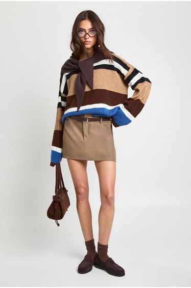 Knitted Stripe Wide Sleeve Jumper - multi