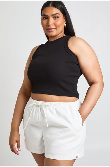 Plus Elasticated Waist Denim Shorts - white