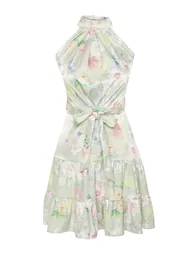 Green Patterned Satin Dress Woven Mini Dress - 6