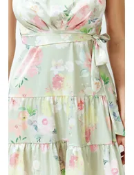 Green Patterned Satin Dress Woven Mini Dress - 5