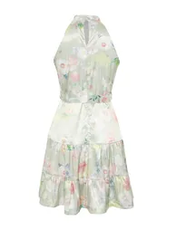 Green Patterned Satin Dress Woven Mini Dress - 7