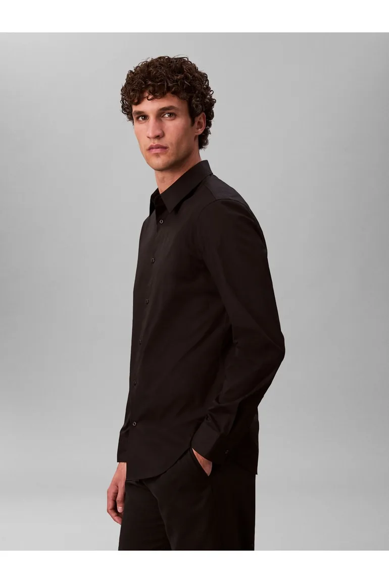LS Solid Stretch Slim Shirt Coal - 2