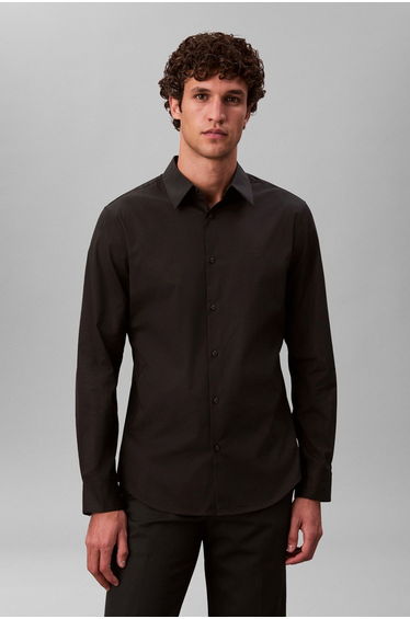 LS Solid Stretch Slim Shirt Coal